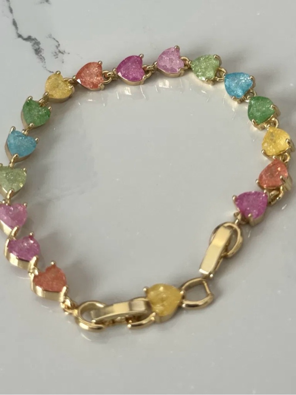 Gold Filled Multi-Color Heart Tennis Bracelet - AAA CZ